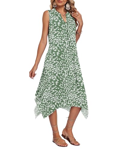 Image of AUSELILY Women Summer Midi Dress, Sleeveless Casual Asymmetrical & Pockets | V-neck midi sundress, asymmetrical flowy hem & side pockets, great for beach, vacation and daily wear