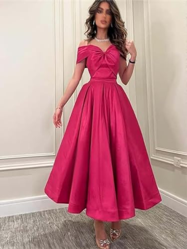Satin Off Shoulder Prom Dress 2025 Bow Corset Short Wedding Dress Tea Length A Line Party Gowns4