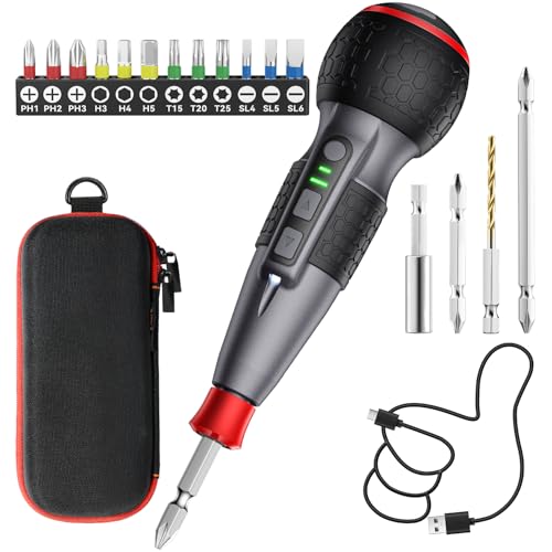 Yacooda 電動ドライバー 小型 電動6N.m 手動15N.m 強力 16点ビット付き 収納ケース付き USB-C充電式 高輝度LEDライト 黒