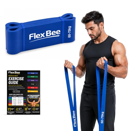Image of FlexBee Heavy Resistance Bands for Workout Set, Pull Up Assist, Strength Training & Stretching | Exercise Loop Bands for Men & Women Home Gym Fitness Equipment (Blue, 60-75 kg, Natural Latex)