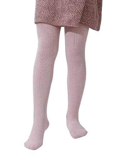 Image of Paralinda Girls' Cotton Tights - Toddler Cable Knit Footed Tights (Pattern A Pink 5-6Y)