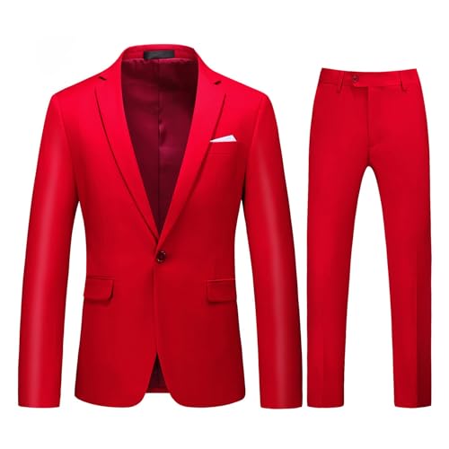 MOGU Suits for Men, 2-Piece Tuxedo Set with 1-Button Jacket, Pants for Formal Events, Blazer 42/Pants 38 (42, Red)