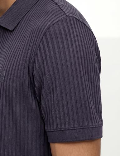 Image of DAMENSCH Men Striped Texture, Cotton-Rich Comfort, Easy Regular fit, Solid Colours Striped Polos