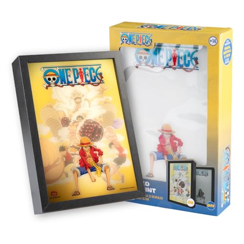 Cuadro One piece Manga - Poster enmarcado con LUZ LED para Decoracion Hogar o Set Up Gaming | One Piece Merchandising Regalos para Fans del Manga y Anime | 3 Tonos Luz y 5 Niveles Brillo (20x28cm)