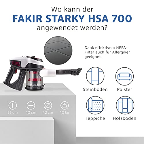 Fakir Starky HSA 700 2972003, Aspirateur sans Fil, Rouge/Blanc, 125 x 25,5 x 21,5 cm, 24 W, 0.5 liters, 85 décibeles - Image 5