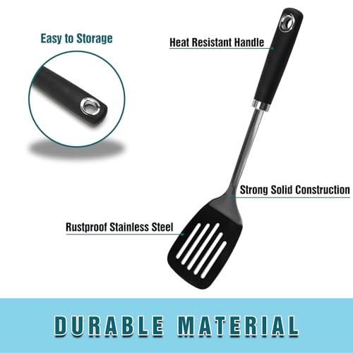 JXWING Stainless Steel Slotted Turner Spatula, Thin Edge Turner, Black by JXWING - Used condition - Image 2