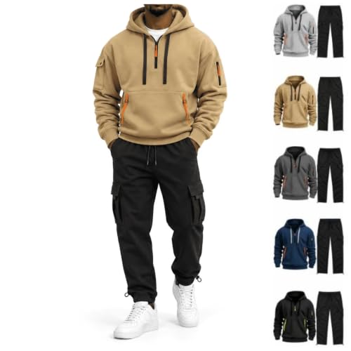 XINGJIAARTS Mens Sweatsuits 2 Piece Set Hoodie And Joggers Zipper Sweatshirt Set Baggy Sports Workout Running Jogging Suit Khaki Small - image 1