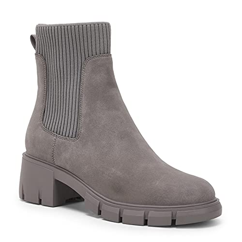 Image of Ruanyu Womens Platform Ankle Boots Elastic Chunky Block Heel Chelsea Booties Lug Sole Non-Slip Combat Shoes