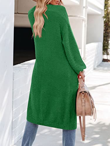 Anrabess Women's Casual Long Sleeve Open Front Fuzzy Knit Cardigans Plush Sweater Coat With Pockets 574Senlinlv-S Green #TOP3