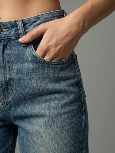 Image of Urbano Fashion Women's High Rise Straight Fit Washed Jeans Non-Stretchable
