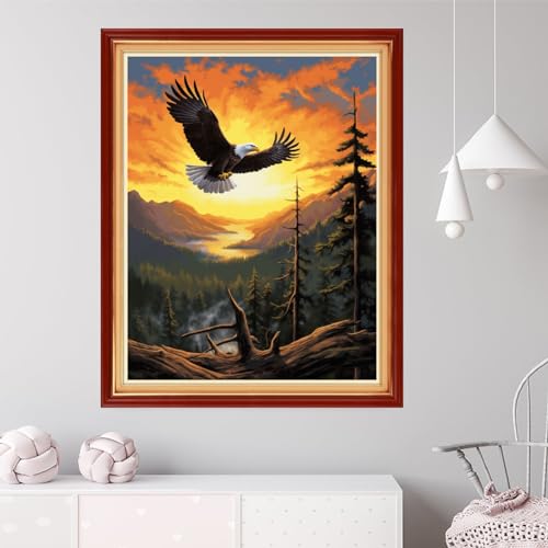 Image of Dooxvey Cross Stitch Kits for Adults Beginners,Full Range of Cross-Stitch Stamped Kits Needlepoint Kits for Beginners Embroidery Kits 11CT Cross Stitch Patterns-At Sunrise, Eagles Fly 16x20 inch