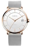 Lobinni - Orologio da uomo ultra sottile, meccanico, automatico, con calendario, analogico, di lusso, per coppia di affari, colore: Rosa-Bianco-W)