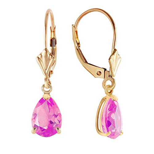 2.85 Carat 14k Solid Gold Dangle Earrings with Natural Pink Topaz