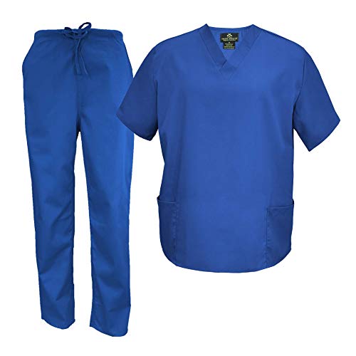 Natural Uniforms Men's Scrub Set Medical Scrub Tops and Pants (XX-Large, Dark Royal Blue)