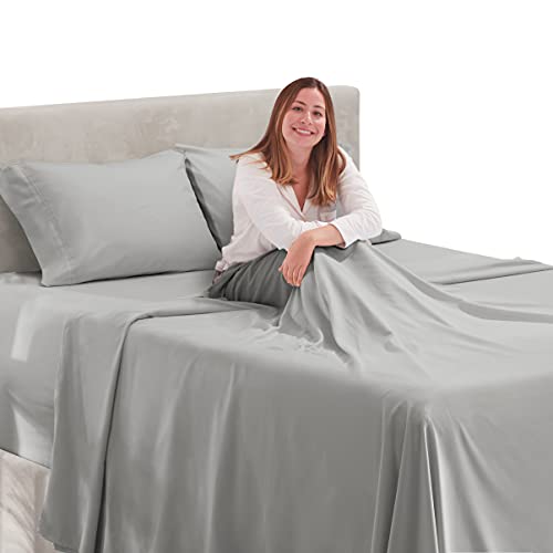 Image of Hearth & Harbor Extra Deep Pocket 3-Piece Bed Sheets Set - Super Deep Fitted Sheet 18 - 24 inces Depth, Fits High Profile Mattresses with Toppers, Twin, Silver Gray