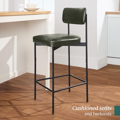 Best Choice Products Set de 3 Butacos sin Brazos de Altura para Barra, Asientos de Cuero Sintético PU Modernos para Isla de Cocina, Hogar, Comedor - Verde Musgo miniatura 6