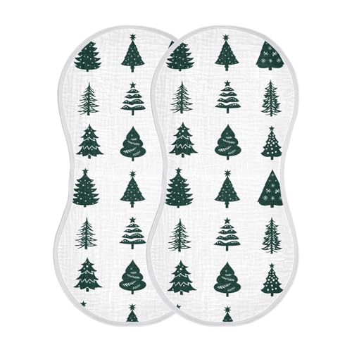 4 Pack Baby Burp Cloths, Soft Absorbent Burping Cloths for Babies, Cotton Milk Spit Up Rags, Large Size for Newborns, Baby Boys and Girls (Xmas Trees Set)2