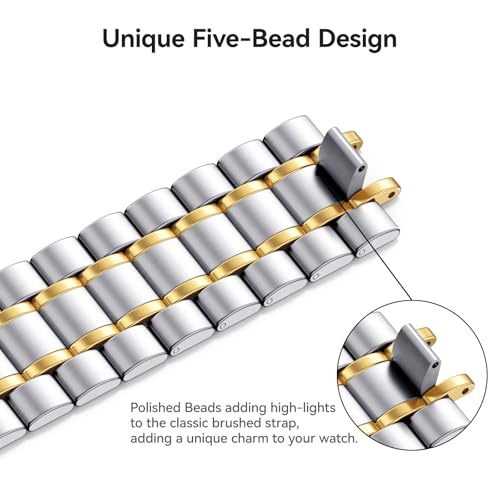 Image of Bestig Compatible with Apple Watch Bands for Men Women 49mm 46mm 45mm 44mm 42mm(Series 3 2 1), Stainless Steel Metal Business Wristband Strap for iWatch Ultra Series 11 10 9 8 7 6 SE 5 4, Silver /Gold