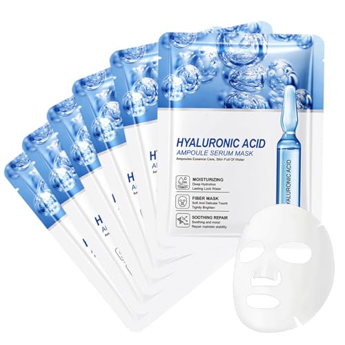 Hyaluron Maske Gesicht, Hyaluron Tuchmasken Gesicht, Hyaluronic Acid Gesichtsmasken Set, Feuchtigkeitsspendend Gesichtsmaske Frauen, Hyaluronsäure Feuchtigkeitsmaske für Teenager Mädchen