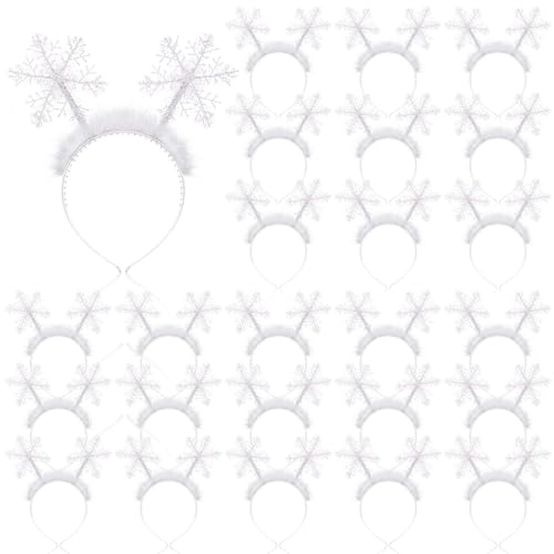 Suncalla 24 Pcs Christmas Snowflakes Headband Glitter Snow Head Boppers