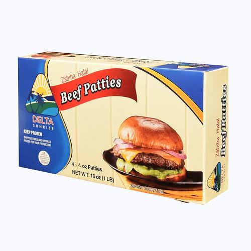 Image of Delta Sunrise American Halal Beef Patties, 12 Count of 1 lb Each, Frozen Bulk Pack Bulk, Premium Juicy Ground Beef, Perfect for Burgers, Gourmet Menus