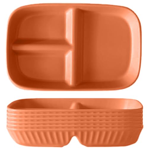 Image of Unbreakable Wheat Straw Plates with 3 Compartments Reusable Dish for Kids, Toddlers Sushi, Snacks, Cake, Meat & Appetizers Dishwasher Microwave Safe Dinnerware (Orange, Pack of 6)