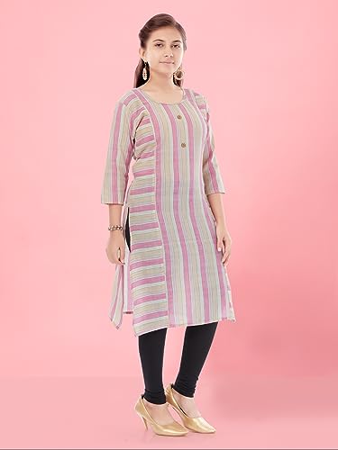 Image of Aarika Girls Pink Colour Cotton Striped Kurti