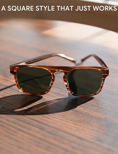 Image of BIRCEN Mens Acetate Polarized Sunglasses: Retro Square Sun Glasses UV400 Protection Anti-Glare Shades for Driving Travel
