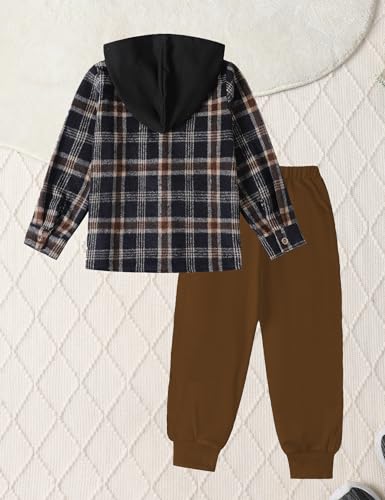 Image of Toddler Boy Clothes Plaid Hooded Shirt White T-shirt Top and Solid Color Pants 3Pcs Winter Boys Clothes