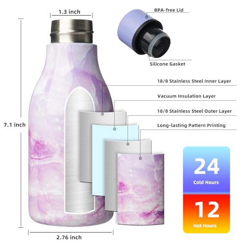 Image of BJPKPK Insulated Water Bottles, 12oz Stainless Steel Metal Water Bottle with Strap, BPA Free Leak Proof Jugs, Mugs, Flasks, Reusable Thermal Flasks for Sports & Travel, Dawn