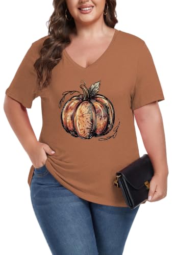 Image of ForHailey Women's Plus Size V Neck Tops Summer Short Sleeve T Shirt