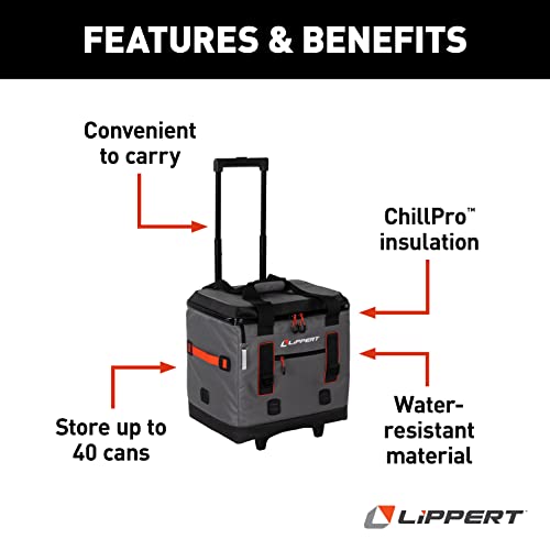 Image of Lippert Adventure Pro 40-Can Soft Insulated Wheeled Cooler Bag, Up to 30 lbs. of Ice, 37 Quarts of Water, 14 inch x 17 inch x 19 inch Wide Mouth Opening, Adjustable Handle - 2021099917