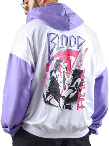 Image of ComicSense.xyz Unisex Chainsaw Man Anime Oversized Hoodie for Men and Women, Blood Fiend Printed Drop Shoulder Cosplay Anime Hoodies
