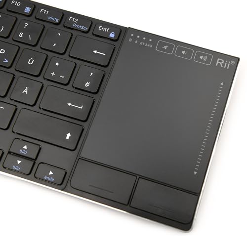 Rii Kabellose Tastatur mit Touchpad, Wireless Keyboard, Deutsche QWERTZ-Layout, Tastatur Kabellos für Laptops, Desktops, Smart-TVs, Tablets, Schwarz (2.4G+BT) – Bild 4