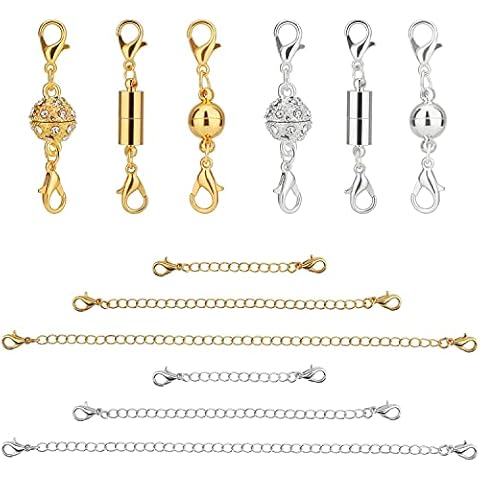 LUTER 6pcs Magnetischer Schmuckverschluss Halskettenverschlüsse Magnetverschluss Schmuck 6pcs Verlängerung Kette Kettenverlängerung Für Die Schmuckherstellung (Gold Und Silber) Cover
