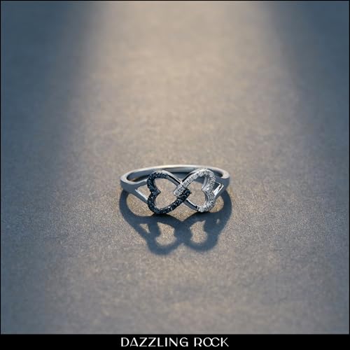 Dazzlingrock Collection 0.15 Carat (ctw) White & Blue Diamond Ladies Promise Two Double Heart Infinity Love Ring, Sterling Silver2