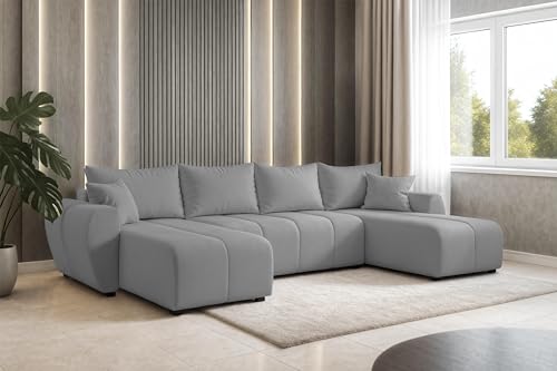 AXLIVING Malatya U Canapé avec fonction de couchage Canapé d'angle Gris clair 311 cm
