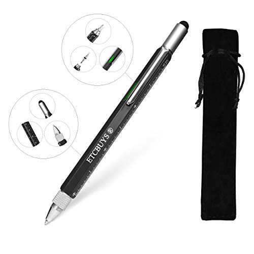 Screwdriver Pen Pocket Multi-Tool 6 in 1 â€“ Multi-Functional & Sturdy Aluminum DIY Tool, With Screwdriver, Stylus, Bubble Level, Ruler & Phillips Flathead Bit, Unique Gift Idea 2 (1 Black)