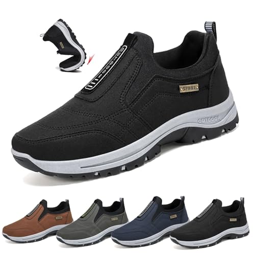 COITROZR Zapatillas Hombre Sin Cordones,Zapatillas Senderismo Hombre Transpirables Y Ligeras Con Soporte De Arco, Antideslizantes Para Caminar, Trekking Y Actividades Al Aire Libre(Black 1,43 EU)