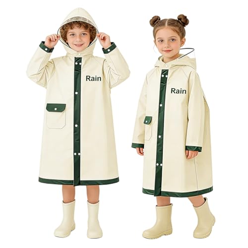 Image of PALAY Raincoat for Kids Waterproof Hooded Raincoat Lightweight EVA Rain Jacket with Snap Buttons & Pocket Portable Childrens Rain Poncho for School & Outdoor Play