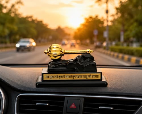 Image of Hanuman Gada Gold Plated Idol for Car Dashboard, Home Decor & Office Table | Bajrangbali Murti for Pooja Room | Spiritual Gift Item for Housewarming | Gold | 6 cm