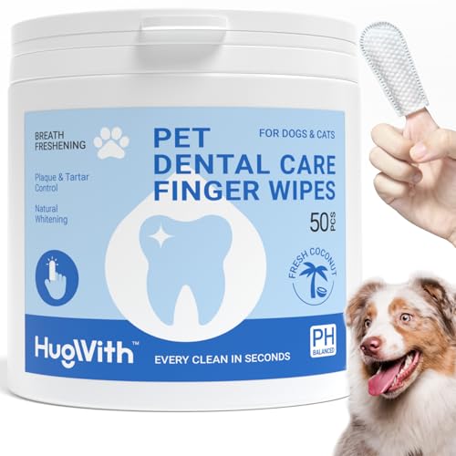 Pet Dental Finger Wipes for Dogs & Cats, Gentle Dog Teeth Cleanin...