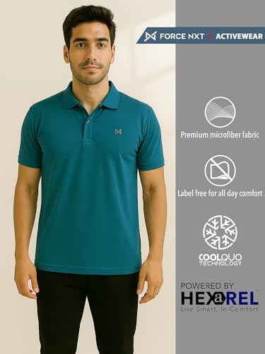 Image of Force NXT Men's Premium Microfiber Fabric Solid T-Shirt | Polo Neck Half-Sleeves T-Shirt for Men | Label Free with Anti-Static for Daily Uses