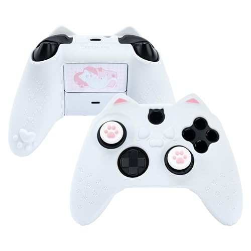 Image of GeekShare Cat Paw Controller Skin Grips Set Anti-Slip Silicone Protective Cover Skin Case Compatible with Xbox Series X Controller with 2 Thumb Grip Caps and 1 Sticker (White)