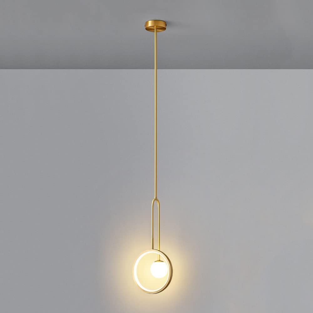 SXECAEPS Modern Brass Chandelier LED Dimmable Glass Pendant Light 1, Living Room Hallway Decor Suspended Fixture Home Bedside Ceiling Hanging Lamp,for