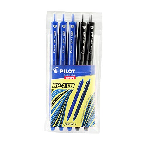Image of Pilot 1729 BP1RT Ball Pen - Pack of 12 (Black) BP1 Ball Pen - Pack of 5 - (3 Blue Pens + 2 Black Pens)