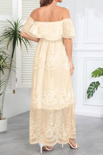 Image of Women's Off Shoulder Maternity Dress Swiss Dot Boho Baby Shower Dress