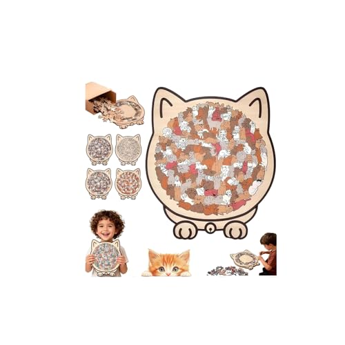 猫型パズル、135ピース モランディカラー 猫型木製ジグソーパズル、ユニークな動物型木製パズル、愛らしい猫の輪郭フレームとアクリルカバー付き、猫好きの方へのクリエイティブパズルギフト、室内装飾