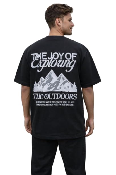 Men's Oversized Graphic T-Shirt, Black, The Joy of Exploring-image-10