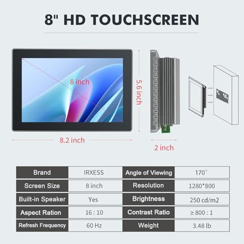 Image of 8 inch Industrial Touch Panel PC, Ratio 16:10 Multi-Touchscreen-Monitor,Wall Mounted Touch Screen Panel Computer,WiFi & Built-in Speakers,IP65 Front,Win 10 I5 RAM 4G+128G SSD